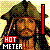 Pixelated image of a person with long dark hair wearing a wide-brimmed hat, holding a red vertical object against a yellow background.