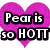 A static image with four pink hearts and text reading "Pear is so HOTT" in bold black-outlined white letters.