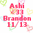 Pixelated image with red text 'Ashi 33 Brandon 11/13' surrounded by pastel heart shapes in green, yellow, pink, and blue.