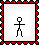 Pixelated stick figure in red and white bordered frames performing sequential poses including standing, walking, and arm-raising.