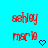 Red pixelated text 'ashley' and 'maria' on cyan background with blue heart symbols, two identical static frames side-by-side.