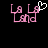 Pixelated pink text 'La Land' with a white heart symbol above the right 'L', displayed on black background.