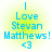 Four identical pixelated icons display "I Love Stevan Matthews! <3" text on a light green gradient background with a white border.