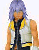 Pixelated figure with light purple hair, yellow and white sleeveless vest over dark shirt, standing against plain background.