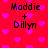 Red background with pink heart shapes and repeated text 'Maddie + Dillyn' in black pixelated font.