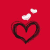 Red background with three heart-shaped icons showing different border colors and floating white shapes above them.