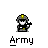 Pixel art soldier with gray helmet and rifle, red enemy figure, and text 'Army' beneath each frame.