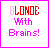 A contact sheet of 11 animated frames showing a pixelated text-based icon with the phrase "BLONDE With Brains!" in varying color schemes and one blue frame, arranged in a 4x3 grid with a gray background.