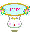 Animated contact sheet of four pixel-art frames showing a character with changing facial expressions beneath an oval frame containing the word LINK, all on a gray background.