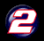 Pixelated circular icon with white stylized number '2' outlined in red, set against a dark blue gradient background on black.