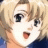 Pixelated close-up of an anime-style character with blonde hair, large black eyes, and a slightly open mouth showing a tongue, set against a light background.