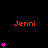 Pixelated orange text 'Jenni' appears above pink heart stacks of varying heights on a black background with a gray corner.