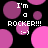 Black background with pink and purple circles; white text reads "I'm a ROCKER!!! :)" in four repeated sections.