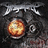 Pixelated image of a dark, textured surface with an orange glowing orb and red text fragments on black background.
