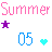 Pixelated summer-themed icon with repeated 'Summer' text, purple stars, blue numbers, and cyan hearts on white background.
