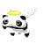 Animated sequence of a cartoon panda with a yellow halo and white wings, displaying changing facial expressions and head positions across frames.