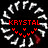 Red text 'KRYSTAL' appears above a white and red heart-shaped pattern on black background, repeated in