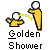 Pixelated static buddy icon featuring two yellow stick figures with white circular heads, one emitting a yellow beam toward the other, above pixelated text reading "Golden Shower" on gray background.