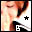 Pixelated image of a person's face with closed eyes, dark hair, and light skin tone; black star symbol above white 'B' text on lower right.