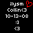 Pixelated text and symbols on black background with red heart symbol above 'Collin<3' in left , identical right without heart