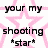 Pixelated text 'your my shooting *star*' repeated over pink star pattern background with gray rectangle on right side.