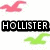 Pixelated icon with pink and green bird-like shapes above and below a black bar containing white text reading 'HOLLISTER' on a white background.