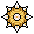 Two pixelated star-shaped icons with golden-brown centers and white-and-black accents on a gray background.