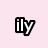 Pixelated icon with black and white text 'ily' on left, heart symbol on right against light pink background.