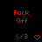 Red text 'Fuck Off' above pixelated symbols on black background with gray corner, showing animation changes in symbol arrangements.
