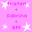 Pixelated pink background with white starbursts and purple text reading "Tristen + Sabrina = BFF" in two identical side-by-side
