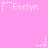 Pink background with repeated 'Evelyn' text and white star symbols in pixelated style.