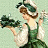 A pixelated animated contact sheet showing a woman in traditional attire holding a basket, next to green text reading "Original Icons .com" on a dark background.
