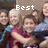 Group of people in a pixelated image with text overlays reading Best, Friends, and Forever across different sections.