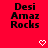 Red background with black text 'Desi Amaz Rocks' repeated in a pattern and white pixelated hearts appearing at different positions across frames