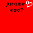 Red background with black pixelated text 'jurame eso?' and a white pixelated heart symbol on the left side.