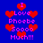 Blue background with red heart shapes and pink text reading "I Love Phoebe Soooo Much!!!" repeated in a pattern