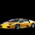 Pixelated static image of a yellow and gray car with blue accents on black background, likely representing a classic sedan or sports car in low-resolution digital art style.