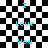 A black-and-white checkered background with cyan text reading "I Love You" arranged vertically, transitioning from solid text to a of fragmented, pixelated text