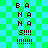 Pixelated text on a green and blue checkered background with repeated 'BANANA' and 'S!!!' sequences.