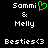 Pixelated text and symbols on black background: 'Sammi' with green heart, '&', 'Melly', 'Besties<3' in white.