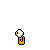 Pixelated character with white spherical head and yellow body holding a glowing orb, shown in multiple poses including single and double figures.