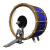 Animated drum icon with blue and brown drum body, white drumhead, black center, and gray drum legs, showing sequential motion of a drumstick hitting the drumhead.