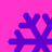 Four purple snowflake icons on a bright pink background, each with distinct branching patterns and pixelated edges.