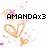 Pixelated icon with 'AMANDA x3' text, golden heart shapes, pink stars and scattered dots on white background.