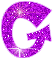 Purple glittery 'G' icon with arrow tail, featuring white sparkles on gray background; three variations show different sparkle positions.
