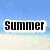 Pixelated beach scene with four text blocks: 'Summer', '08', 'Can't', and 'Wait!' on a blue sky, sand, and water background.