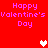 Red background with pixelated purple text reading "Happy Valentine's Day" repeated four times, accompanied by white and pink heart symbols.