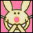Pixelated bunny face with pink nose and background, showing two states: left frame has solid pink backdrop; right frame adds white outline around ears.