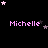 Pixelated text 'Michelle' in pink appears with scattered stars on a black background, stars shift positions across frames.