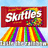 Animated Skittles candy box with rainbow stripes and a yellow smiley face, transitioning to a cloud holding the rainbow.